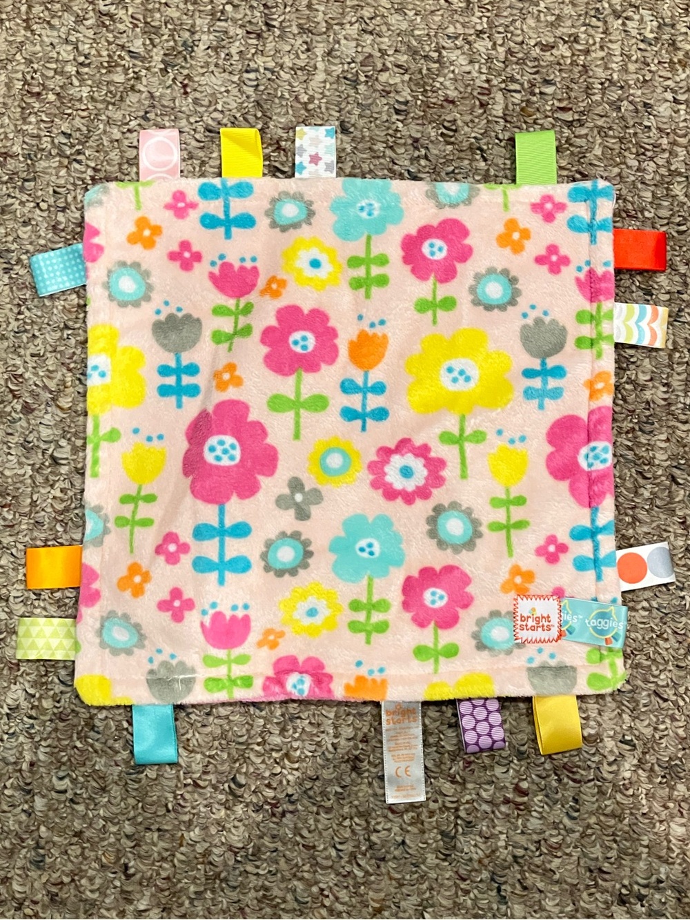 Bright Starts Taggies Pink Flowers Floral Security Blanket Plush Baby Lovey